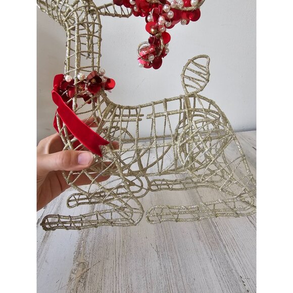 Pier 1 metal glitter gold sequin reindeer deer red decor centerpiece sparkle - Picture 10 of 11